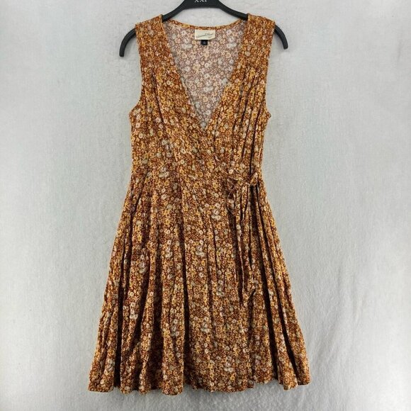 Universal Thread Wrap Dress Womens S Brown Floral V Neck Sleeveless Stretch Mini - Picture 1 of 11